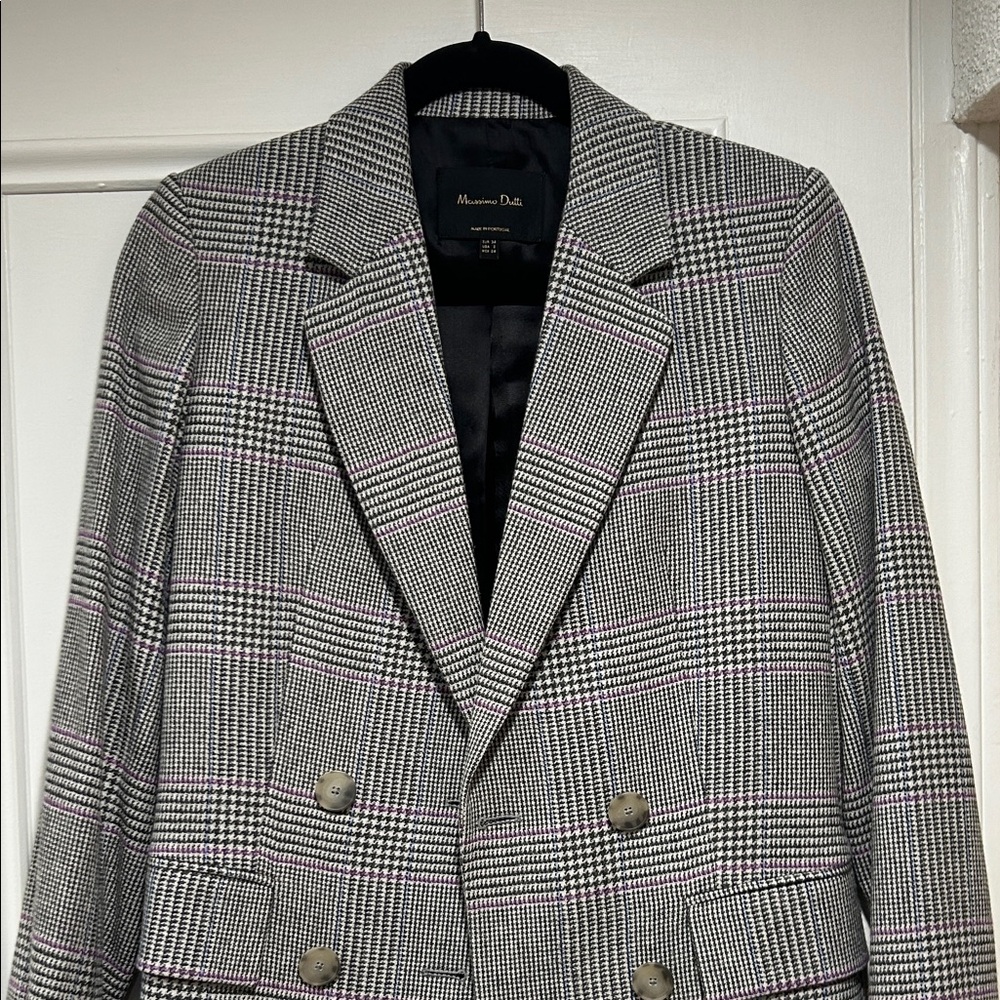 Massimo Dutti Black and White Plaid Blazer